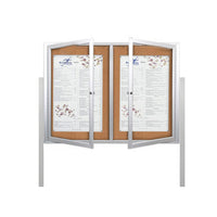 48x36 Free-Standing Outdoor Cork Bulletin Board with LED Lights and Radius Edge Corners - Two Door