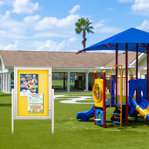 EXTREME WeatherPlus Radius Edge Outdoor Enclosed Bulletin Board Stand | 15+ FORBO Cork Board Colors to Choose From