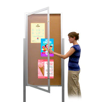 24x60 Extra Large Outdoor Enclosed Bulletin Board w Light on Posts (One-Door)