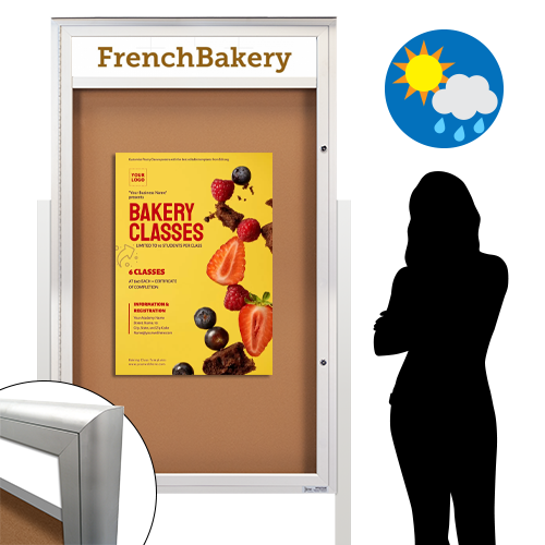 EXTREME WeatherPLUS™ XL Standing Radius Edge Outdoor Enclosed Bulletin Boards with Personalized Message Header | Single Door 15+ Sizes