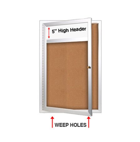 Indoor Enclosed Bulletin Boards 27 x 39 w Header & Light (Single Door)