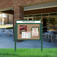 24" x 24" Outdoor Message Center Cork Board with Header | Single Door with Posts