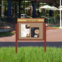 24 x 30 Outdoor Message Center with Header + Cork Bulletin Board Cabinet and Two Posts + Eco-Design, Recycled, Faux Wood