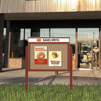 24" x 32" Viewable Area Outdoor Message Center Cork Board with Header | Single Door with Posts
