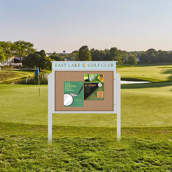 27" x 39" Viewable Area Outdoor Message Center Cork Board with Header | Single Door with Posts