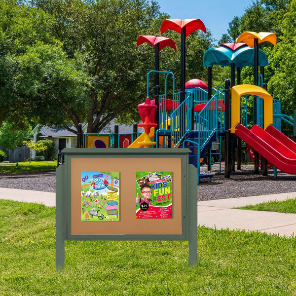 Outdoor XL Message Center Bulletin Board 40 x 60 on Posts | TOP-Hinged Single Door Information Board, Built with Eco-Friendly Faux Wood