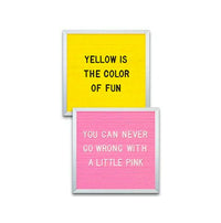 Open Face Framed Pink Letter Board and Lemon Yellow Letterboard | Letter Board 12x12 with Silver Trim Frame