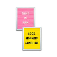 Open Face Framed Pink Letter Board and Yellow Letterboard | Letter Board 8x10 with Silver Trim Frame