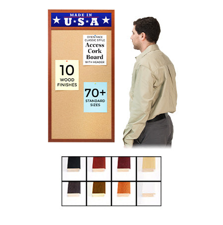 30" x 96" Open Face Wood #362 Framed Cork Board with Personalized Message Header