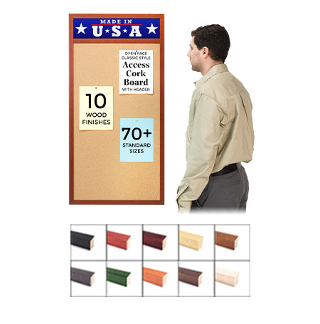 30" x 48" Open Face Wood #361 Framed Cork Board with Personalized Message Header
