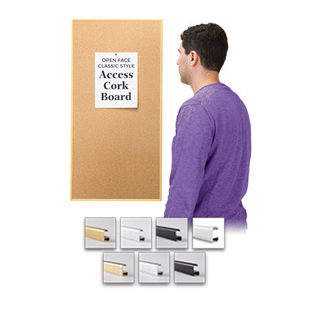 Access Cork Board™ 24" x 30" Open Face Classic Metal Framed Cork Bulletin Board in 7 Metal Finishes + Custom Sizes