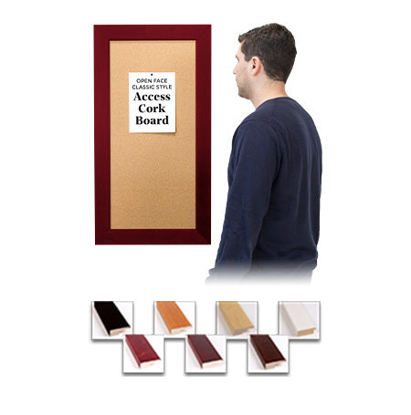 Access Cork Board™ Open Face with BOLD WIDE WOOD Framed Cork Bulletin Board, 8 Finishes | 50+ Sizes