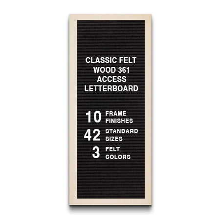 Access Letter Board 12 x 36 with Open Face #361 Wood Framed in 10 Finishes + 3 Felt Letterboard Colors