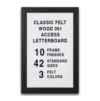 Access Letter Board™ 18 x 24 Open Face with Changeable #361-Style Wood Framed FELT Letter Board Display in 10 Wood Finishes