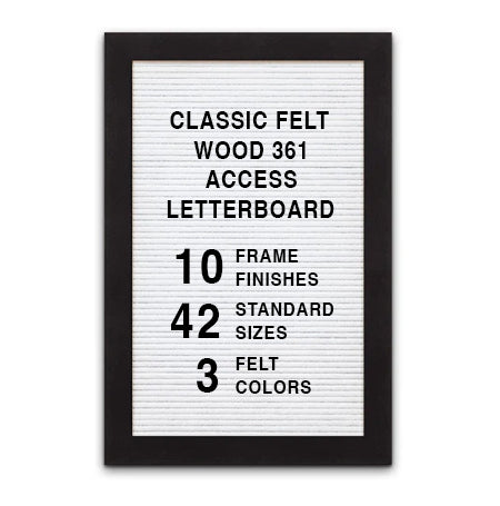 Access Letterboard 24 x 36 Open Face Changeable 361 Wood Framed FELT Letter Board, 10 Wood Finishes