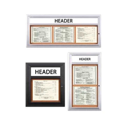 Outdoor Enclosed Menu Cases with Header for 11" x 14" Landscape Menu Sizes (Radius Edge)