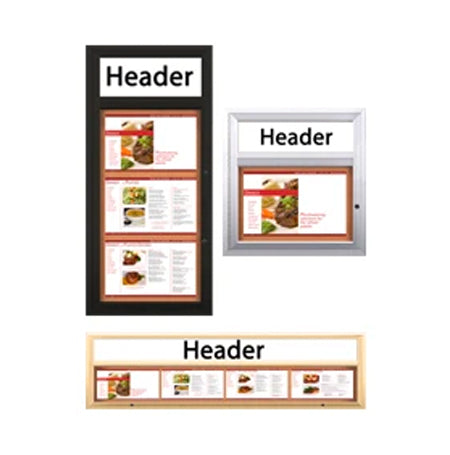 Outdoor Enclosed Menu Cases with Header for 11" x 17" Landscape Menu (Radius Edge) Sizes
