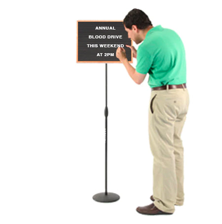Portable and Adjustable Pedestal Stand with Oak Hardwood Framed Felt Letter Board 18x14