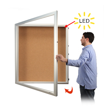 Large LED Lighted Shadow Box Display Case 5" Deep + Corkboard | SwingFrame  SUPER WIDE-FACE Metal Frame