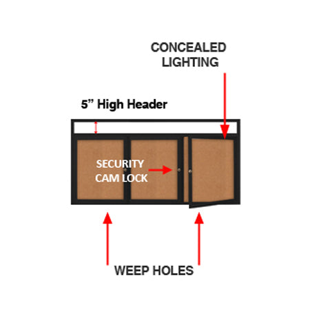 72 x 36 INDOOR Enclosed Bulletin Boards with Header & Lights (3 DOORS)