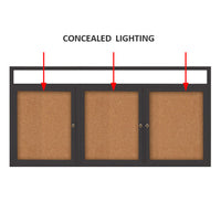 72 x 36 INDOOR Enclosed Bulletin Boards with Header & Lights (3 DOORS)