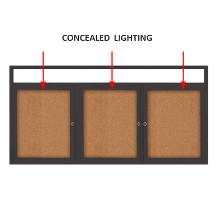 72 x 36 INDOOR Enclosed Bulletin Boards with Header & Lights (3 DOORS)
