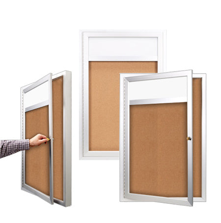 Indoor Enclosed Bulletin Boards 27 x 39 w Header & Light (Single Door)