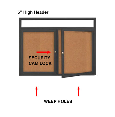 96" x 48" Enclosed Indoor Bulletin Boards with Header & Lights (Multiple Doors)