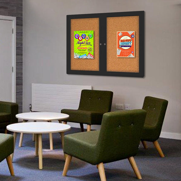 Indoor Enclosed Bulletin Boards 60 x 36 with Rounded Corners (2 DOORS)