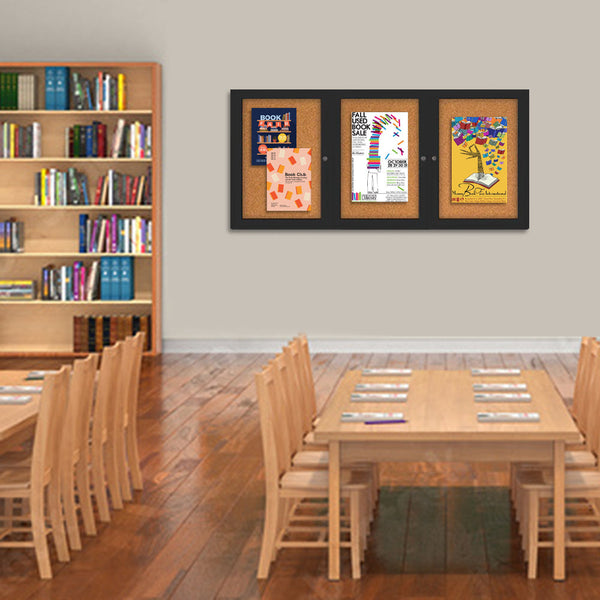 Indoor Enclosed Bulletin Boards 72 x 24 with Rounded Corners (3 DOORS)