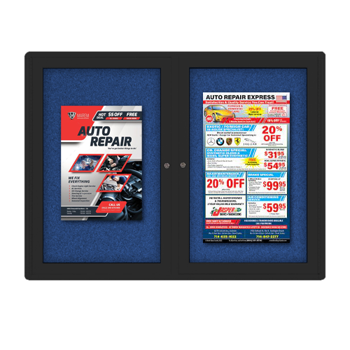 Indoor Enclosed Bulletin Boards 72 x 24 with Rounded Corners (2 DOORS)