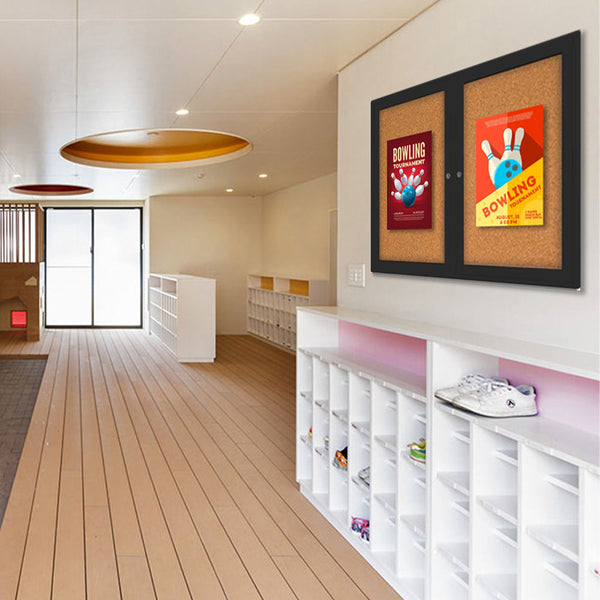 Indoor Enclosed Bulletin Boards 72 x 24 with Rounded Corners (2 DOORS)