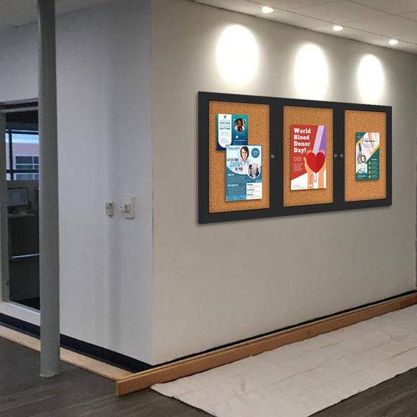 Indoor Enclosed Bulletin Boards 72 x 48 with Rounded Corners (3 DOORS)