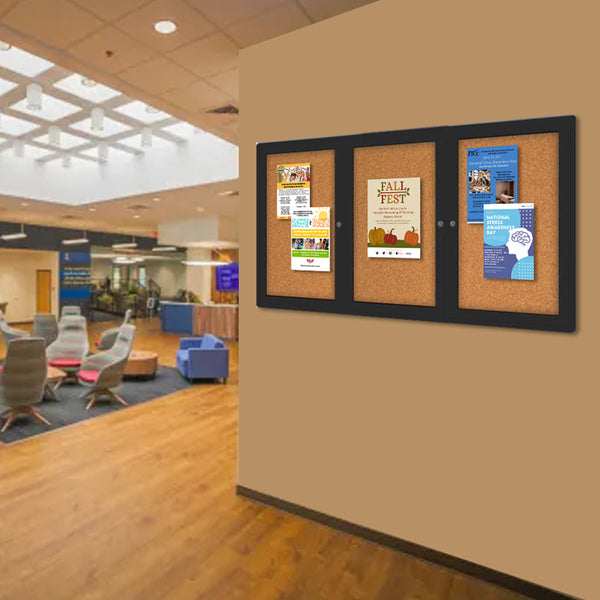 Indoor Enclosed Bulletin Boards 84 x 36 with Rounded Corners (3 DOORS)