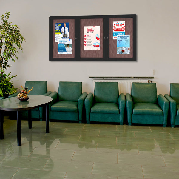 Indoor Enclosed Bulletin Boards 96 x 48 with Rounded Corners (3 DOORS)