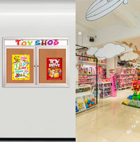 Indoor Enclosed Bulletin Boards 48 x 36 with Rounded Corners 2 Doors & Personalized Header