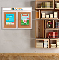 Indoor Enclosed Bulletin Boards 60 x 24 with Rounded Corners 2 Doors & Personalized Header