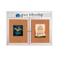 Indoor Enclosed Bulletin Boards 60 x 48 with Rounded Corners 2 Doors & Personalized Header