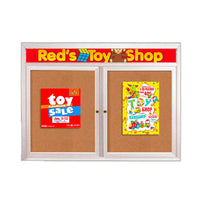 Indoor Enclosed Bulletin Boards 84 x 24 with Rounded Corners 2 Doors & Personalized Header