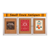 Indoor Enclosed Bulletin Boards 96 x 36 with Rounded Corners 3 Doors & Personalized Header