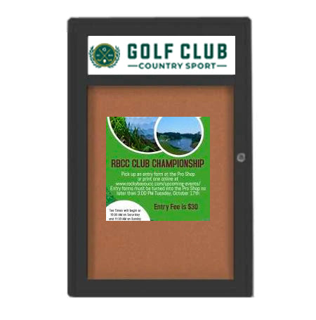 18 x 24 Indoor Enclosed Bulletin Board with Header and Light (Radius Edge)