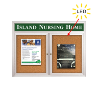 Enclosed Indoor Bulletin Boards 60 x 24 with Header & Lights (Radius Edge) (2 DOORS)