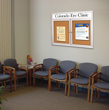 Enclosed Indoor Bulletin Boards 72 x 24 with Header & Lights (Radius Edge) (2 DOORS)