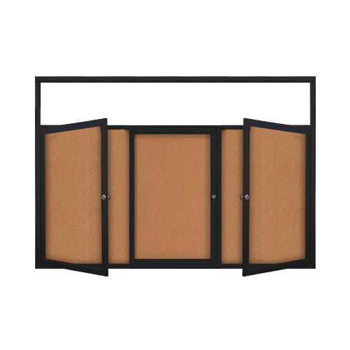 Enclosed Indoor Bulletin Boards 96 x 24 with Header & Lights (Radius Edge) (3 DOORS)