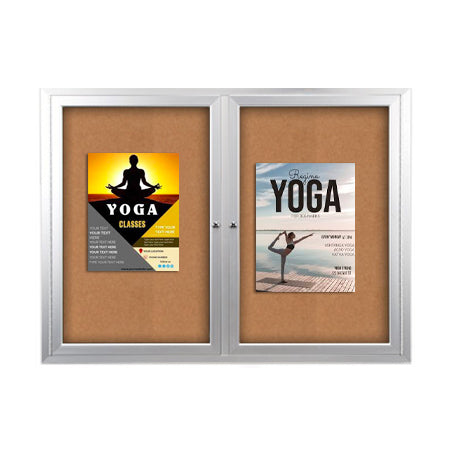 Enclosed Indoor Bulletin Boards 60 x 36 with Interior Lighting and Radius Edge (2 DOORS)