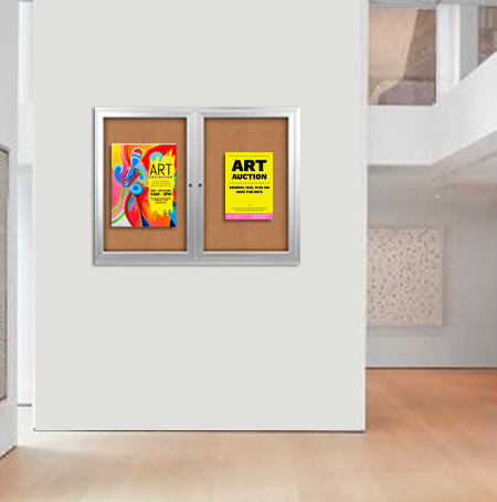 Enclosed Indoor Bulletin Boards 60 x 36 with Interior Lighting and Radius Edge (2 DOORS)