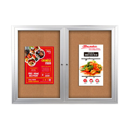 Enclosed Indoor Bulletin Boards 60 x 48 with Interior Lighting and Radius Edge (2 DOORS)
