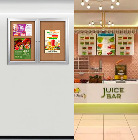 Enclosed Indoor Bulletin Boards 60 x 48 with Interior Lighting and Radius Edge (2 DOORS)