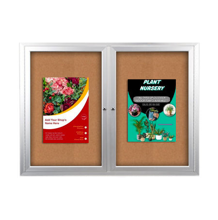 Enclosed Indoor Bulletin Boards 72 x 36 with Interior Lighting and Radius Edge (2 DOORS)