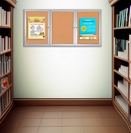 Enclosed Indoor Bulletin Boards 84 x 30 with Interior Lighting and Radius Edge (3 DOORS)